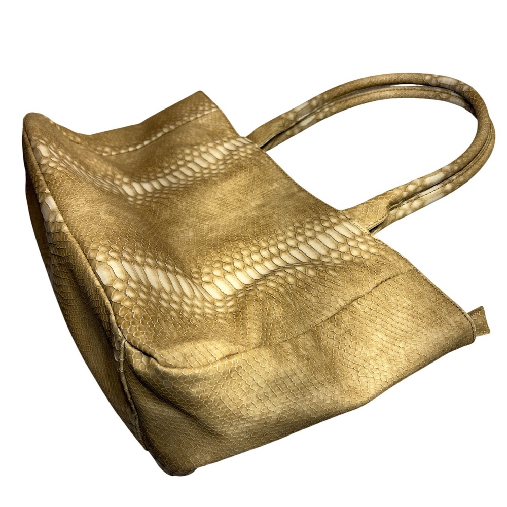 Penelope Ann Tote Bag Womens Large Beige Snakeskin Embossed Faux Leather Western